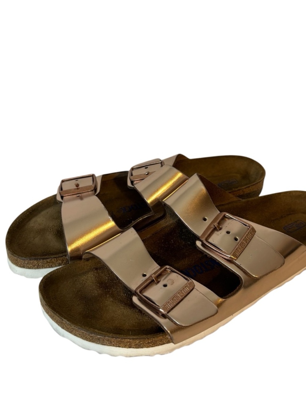 Birkenstock Metallic Copper patent leather slide sandals narrow width size 10